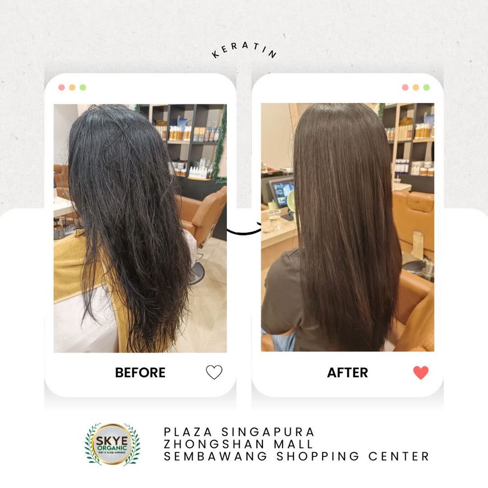 Hair before and after an organic keratin treatment